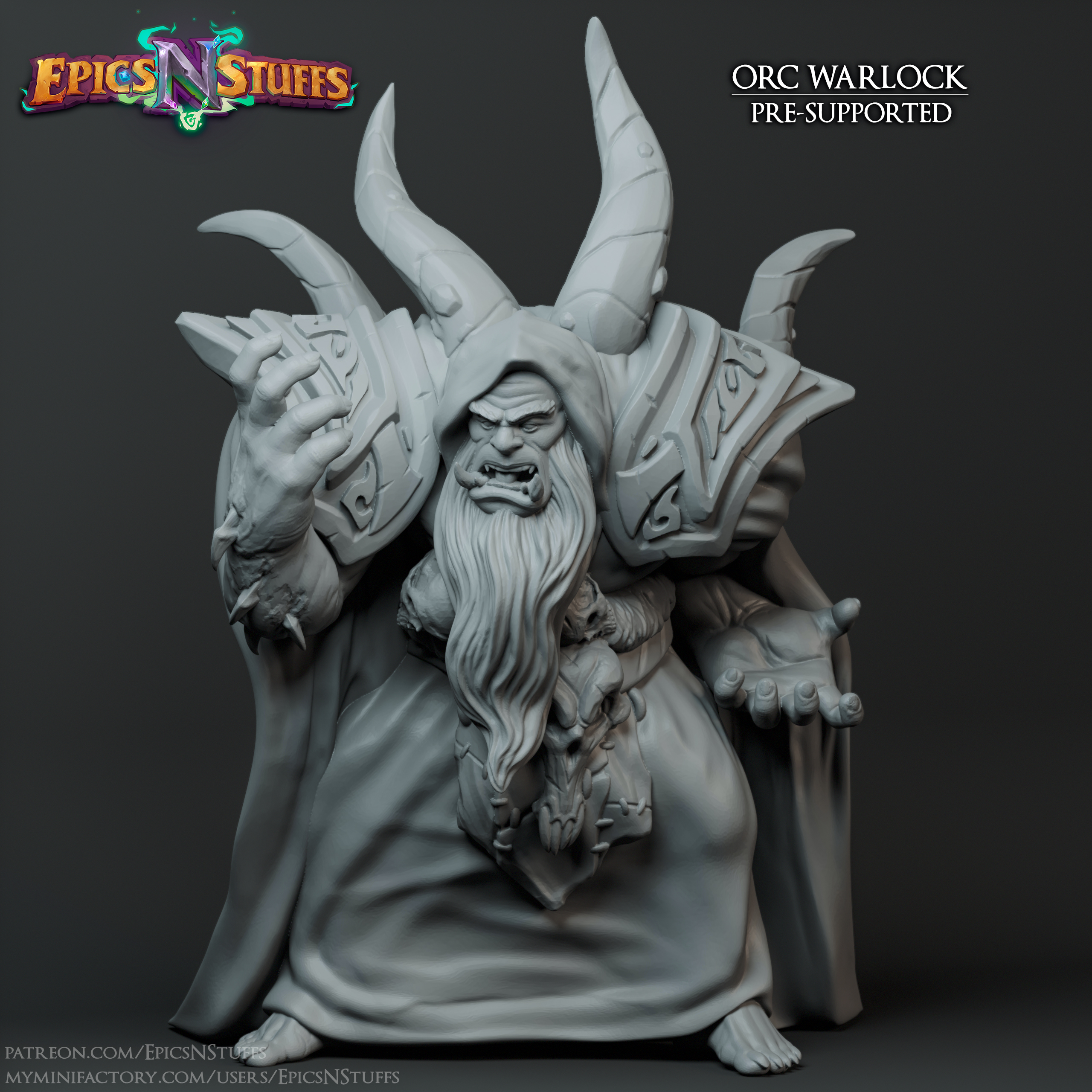 Orc Warlock 2 Miniature - pre-supported